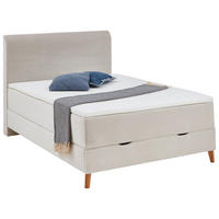 BOXSPRINGBETT 140/200 cm,  in Beige, Bettkasten, Topper, H3 = fest  - Eichefarben/Beige, Design, Holz/Textil (140/200cm) - Boxxx