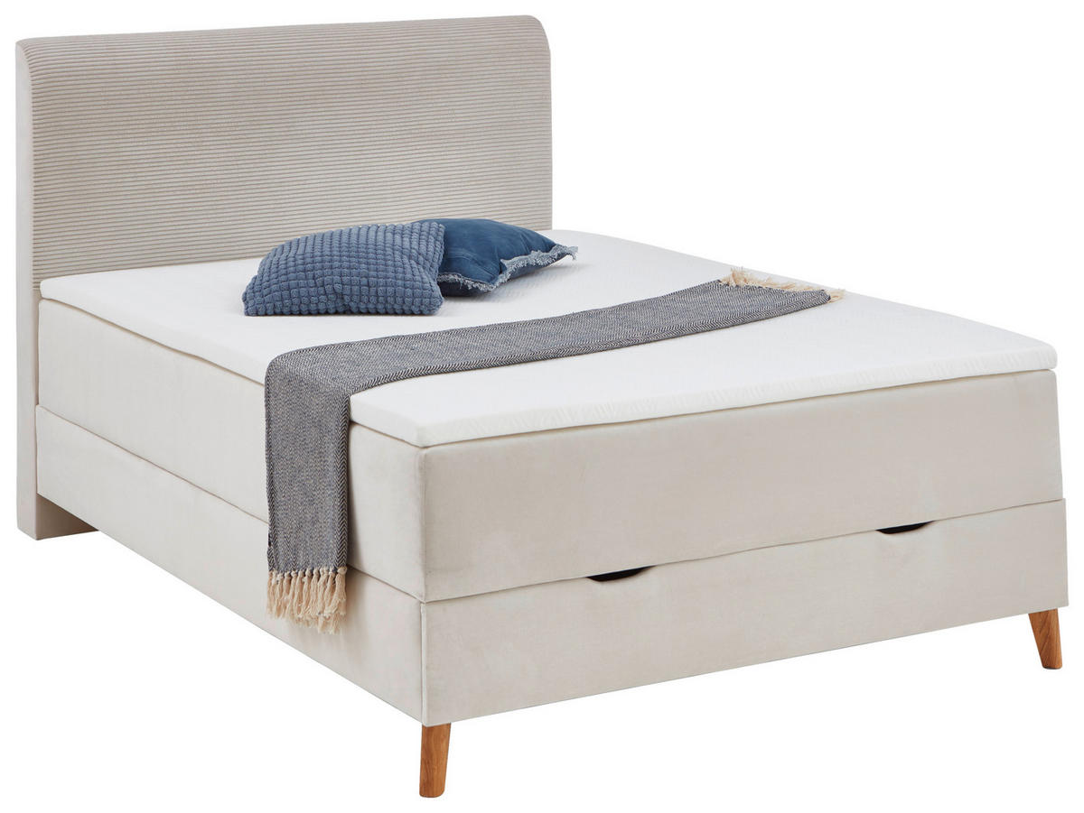 BOXSPRINGBETT 140/200 cm,  in Beige, Bettkasten, Topper, H3 = fest  - Eichefarben/Beige, Design, Holz/Textil (140/200cm) - Boxxx