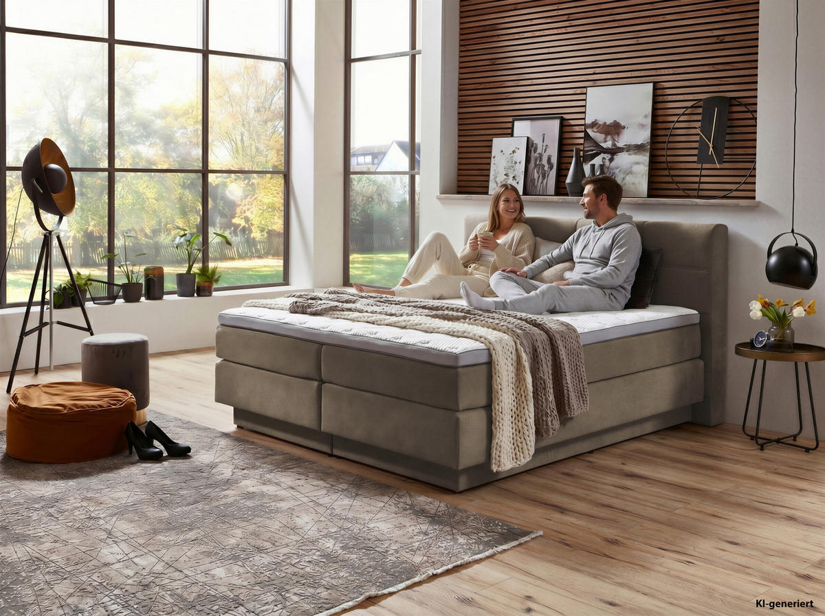 BOXSPRINGBETT 180/200 cm  Taupe  - Taupe/Schwarz, Konventionell, Kunststoff/Textil (180/200cm) - Carryhome