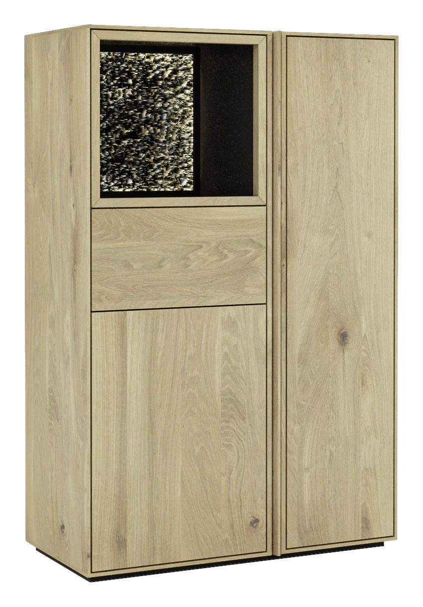 HIGHBOARD Eichefarben  83,4/128/41 cm  - Eichefarben, Natur, Glas/Leder (83,4/128/41cm) - Cassando