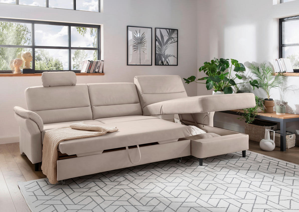 ECKSOFA in Lederlook Beige  - Beige/Schwarz, MODERN, Holz/Textil (279/176cm) - Livetastic