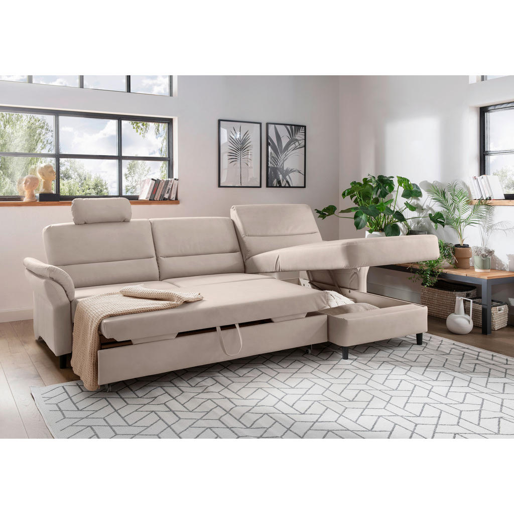 Thumbnail - Livetastic Ecksofa, Beige, Textil, Buche, 5-Sitzer, Ottomane rechts, L-Form, 279x176 cm, Made in EU, Schlafen auf Sitzhö...