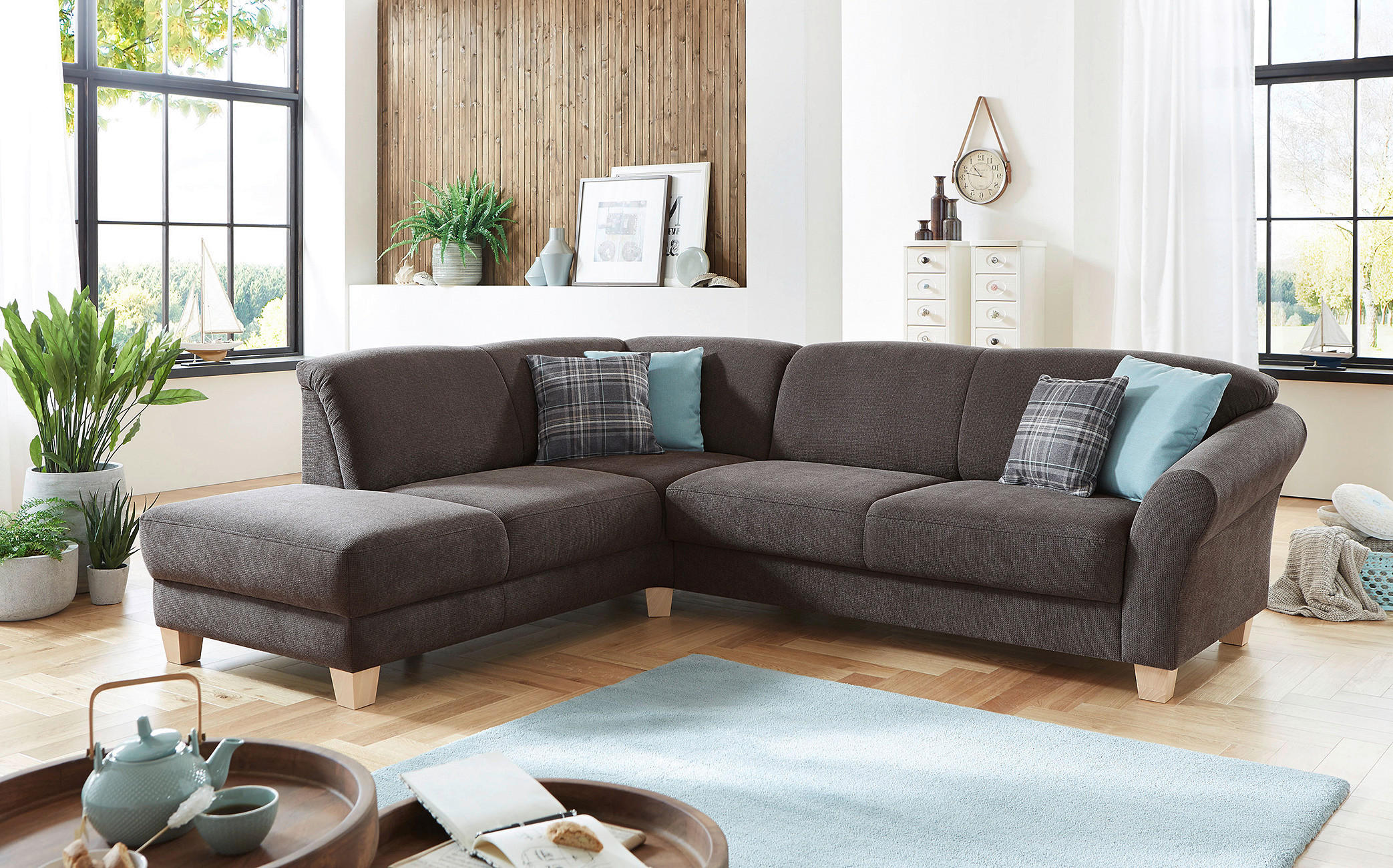 ECKSOFA Dunkelbraun Flachgewebe  - Dunkelbraun/Naturfarben, KONVENTIONELL, Holz/Textil (212/257cm) - Sit & More
