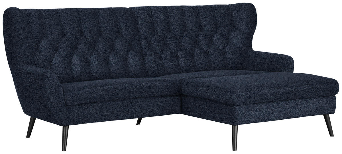 ECKSOFA in Flachgewebe Dunkelblau  - Schwarz/Dunkelblau, Design, Holz/Textil (237/165cm) - Stylife