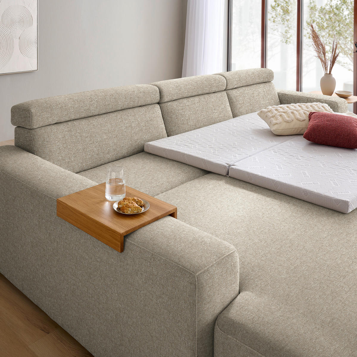 ECKSOFA  in Chenille Sandfarben  206/316 cm  - Sandfarben/Eichefarben, Design, Textil (206/316cm) - Sedda