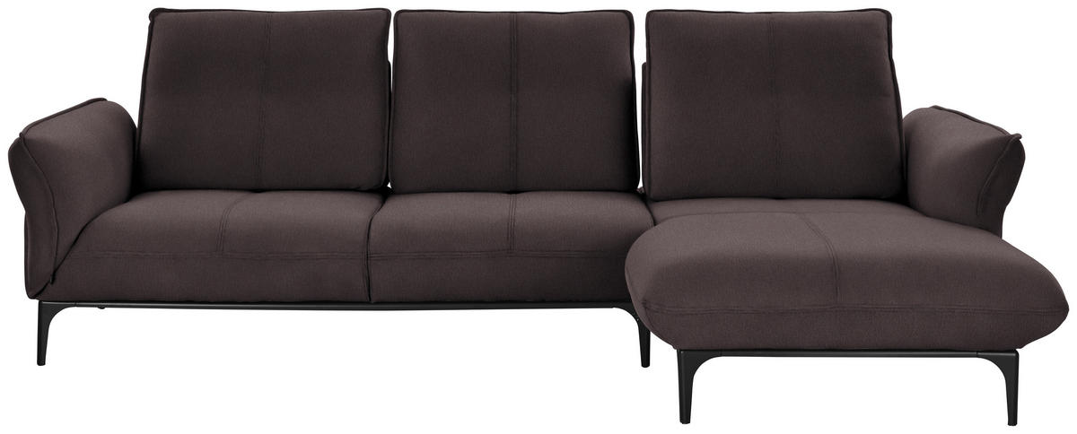 ECKSOFA in Echtleder Dunkelbraun  - Dunkelbraun/Schwarz, Natur, Leder (277/182cm) - Valnatura