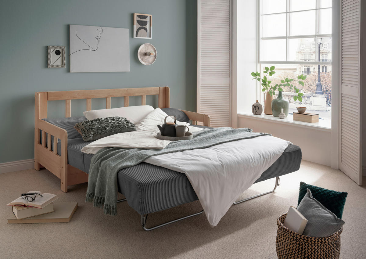 SCHLAFSOFA Cord Grau, Naturfarben  - Naturfarben/Grau, MODERN, Textil (154/88/90cm) - Livetastic