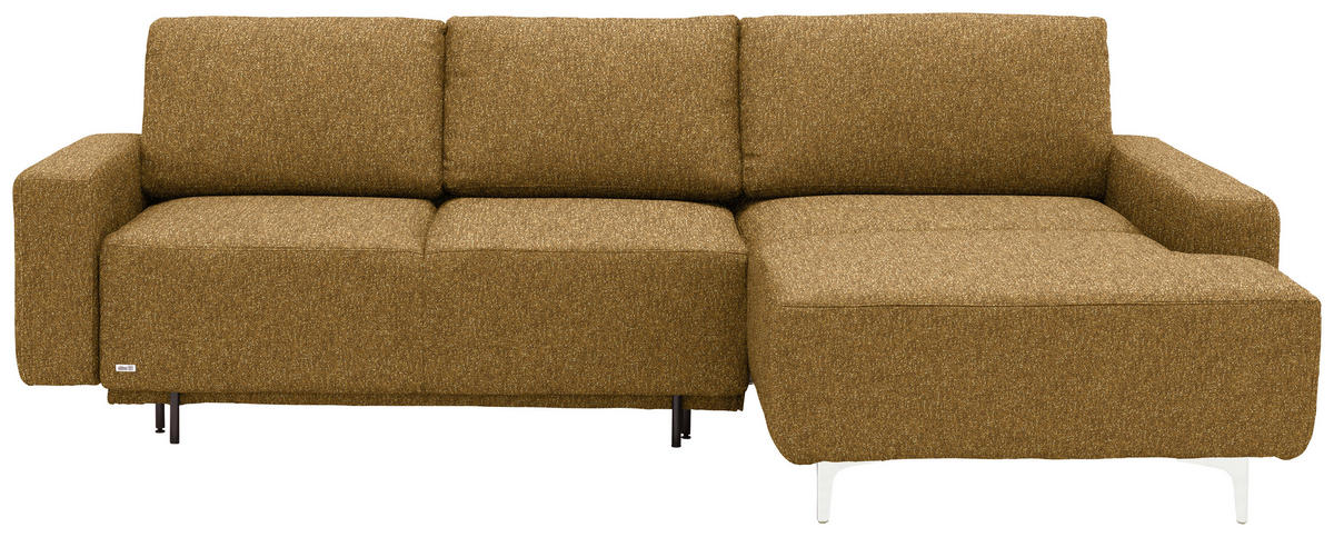 ECKSOFA  in Mikrovelours Senfgelb  248/160 cm  - Senfgelb/Alufarben, Design, Textil/Metall (248/160cm) - Sedda