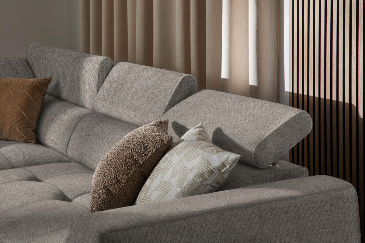 ECKSOFA in Struktur Greige  - Greige/Schwarz, Design, Kunststoff/Textil (205/284cm) - MID.YOU
