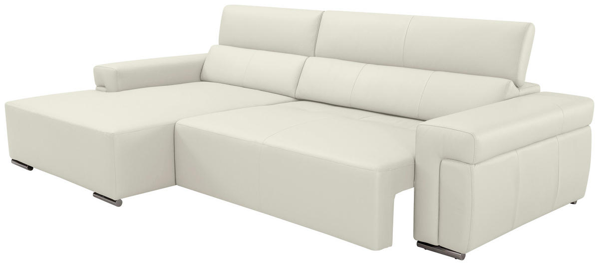 Ecksofa inkl. Funktion DUA Weiß Echtleder  - Chromfarben/Weiß, Design, Leder/Metall (170/293cm) - Novel