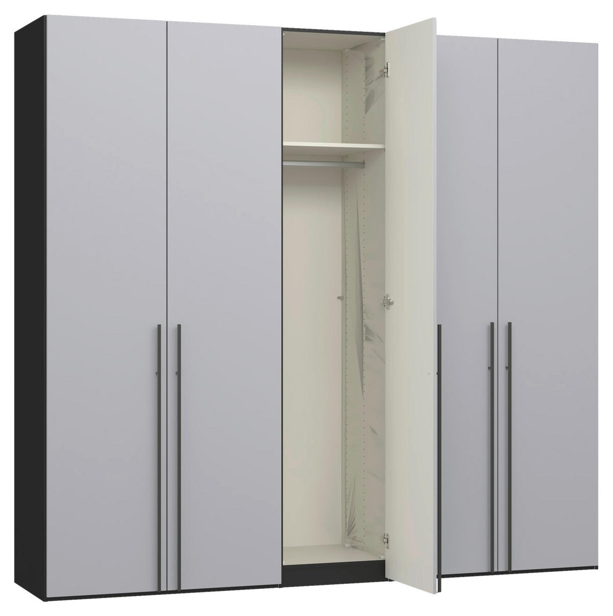 DREHTÜRENSCHRANK 253/236/59 cm,  in Schwarz, Hellgrau, 5-türig  - Titanfarben/Hellgrau, Design, Glas/Holzwerkstoff (253/236/59cm) - Jutzler
