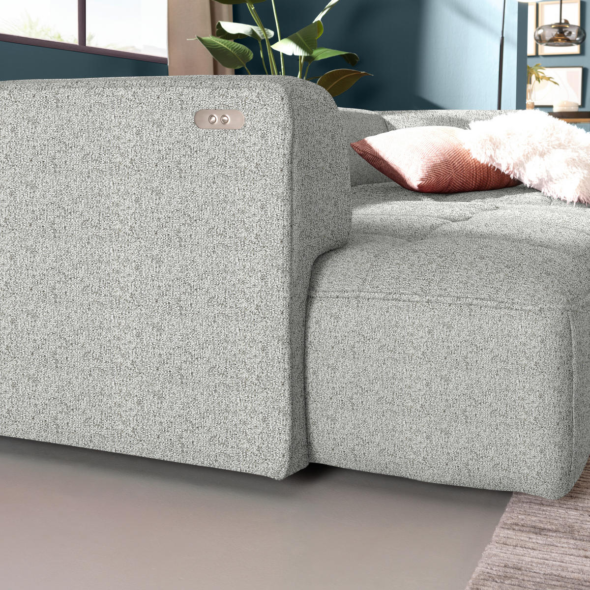 ECKSOFA Webstoff Silberfarben  - Silberfarben/Schwarz, Design, Kunststoff/Textil (288/188cm) - Welnova