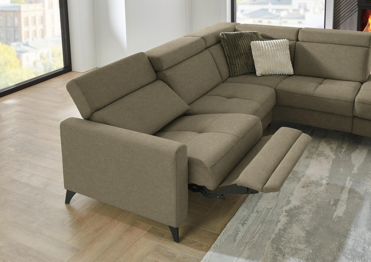 ECKSOFA Flachgewebe Graugrün  - Schwarz/Graugrün, Konventionell, Textil/Metall (276/214cm) - Beldomo System