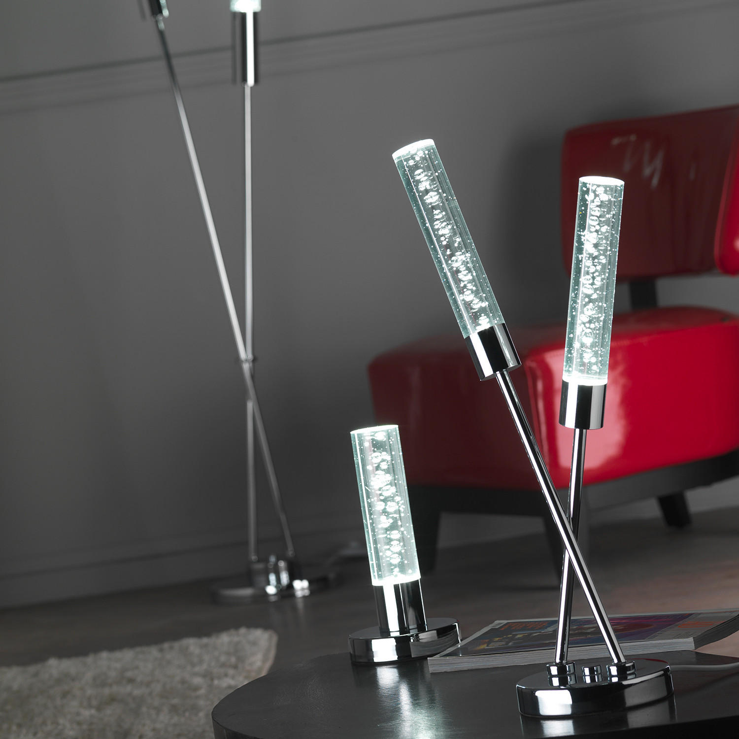 LED-TISCHLEUCHTE BUBBLES 12/12/24 cm   - Chromfarben/Weiß, Design, Kunststoff/Metall (12/12/24cm)