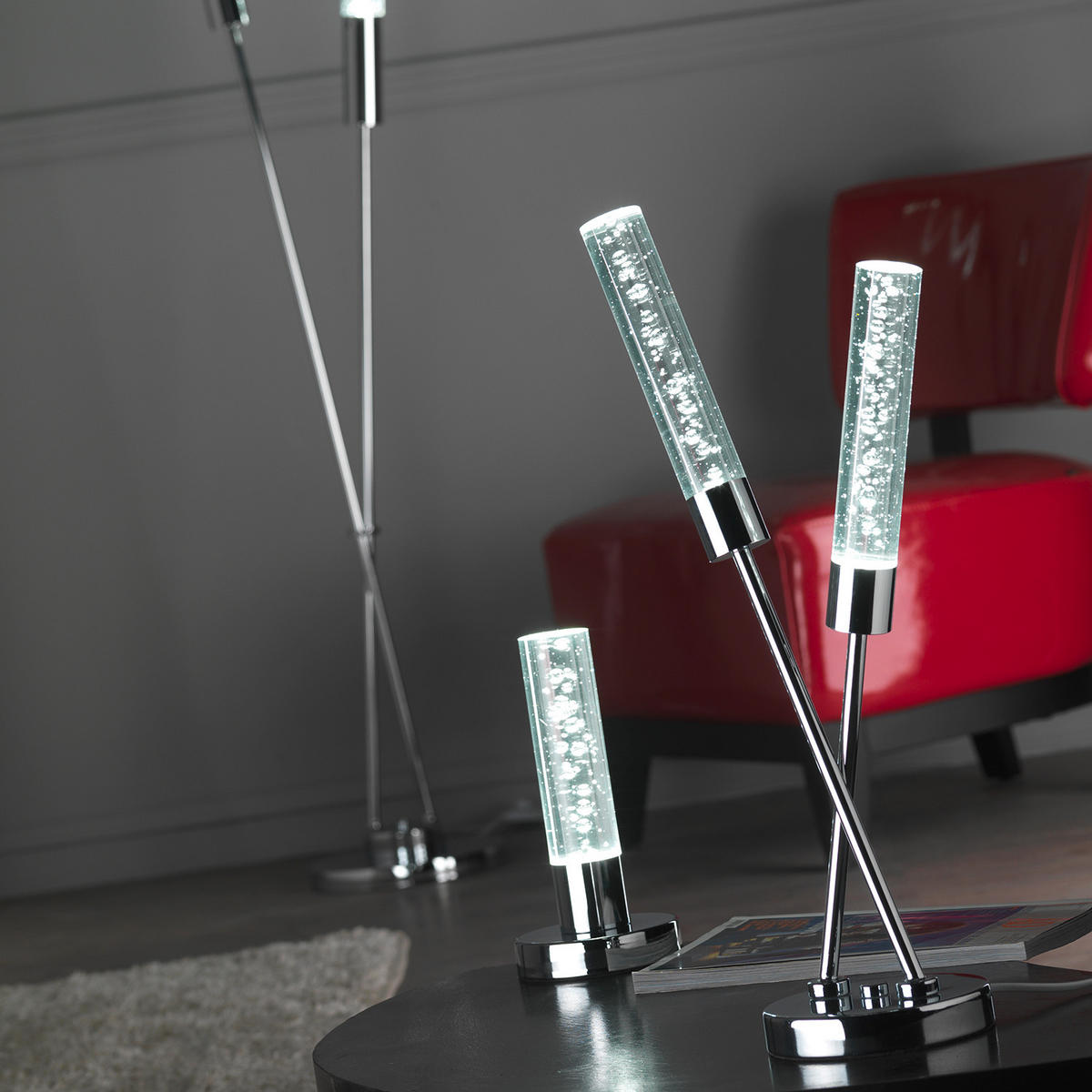 LED-TISCHLEUCHTE BUBBLES 12/12/24 cm   - Chromfarben/Weiß, Design, Kunststoff/Metall (12/12/24cm)