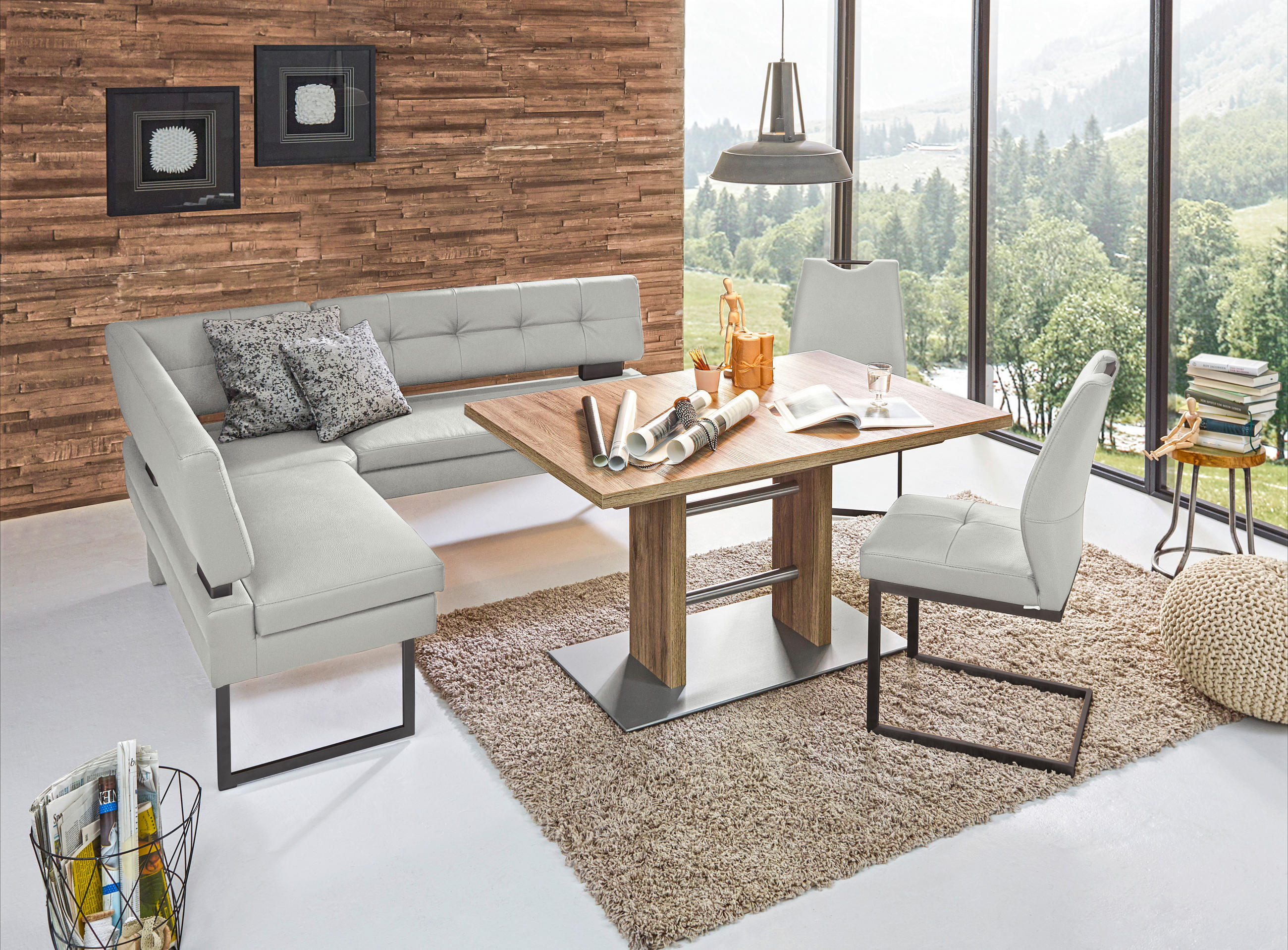ECKBANK 158/200 cm  in Hellgrau  - Hellgrau/Schwarz, Design, Textil/Metall (158/200cm) - Dieter Knoll