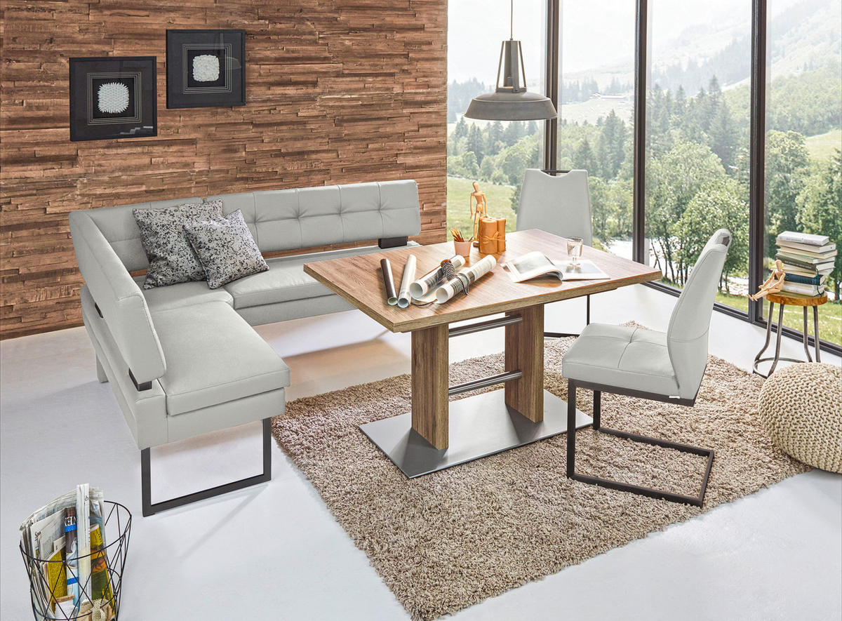 ECKBANK 158/200 cm Mikrofaser Hellgrau   - Hellgrau/Schwarz, Design, Textil/Metall (158/200cm) - Dieter Knoll