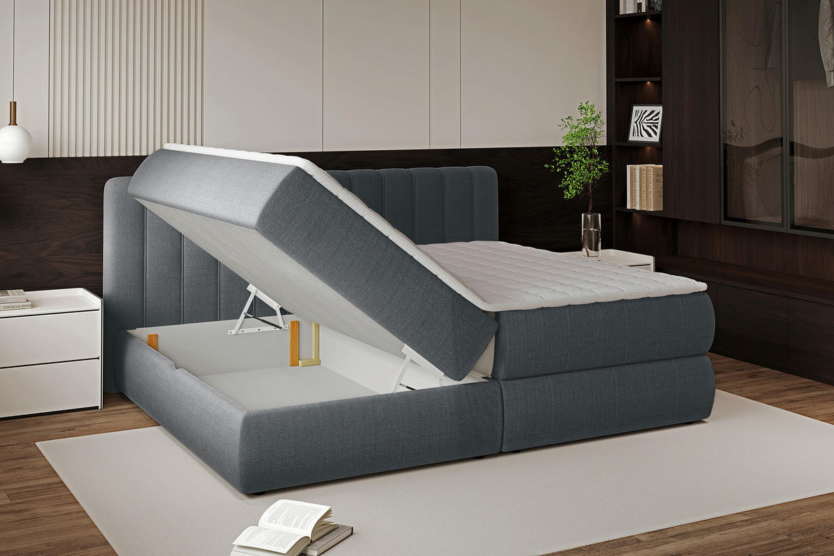 BOXSPRINGBETT 200/200 cm  in Anthrazit  - Anthrazit/Schwarz, Design, Kunststoff/Textil (200/200cm) - Chameo