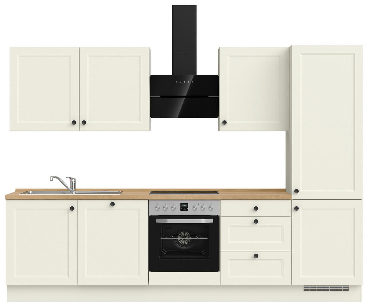 KÜCHENBLOCK 300 cm   in Weiß, Eichefarben  - Eichefarben/Schwarz, MODERN, Holzwerkstoff/Metall (300cm) - Nobilia