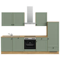 BUCĂTĂRIE FĂRĂ ELECTROCASNICE  - verde/culoare lemn stejar, Modern, metal/material pe bază de lemn (300cm) - Nobilia