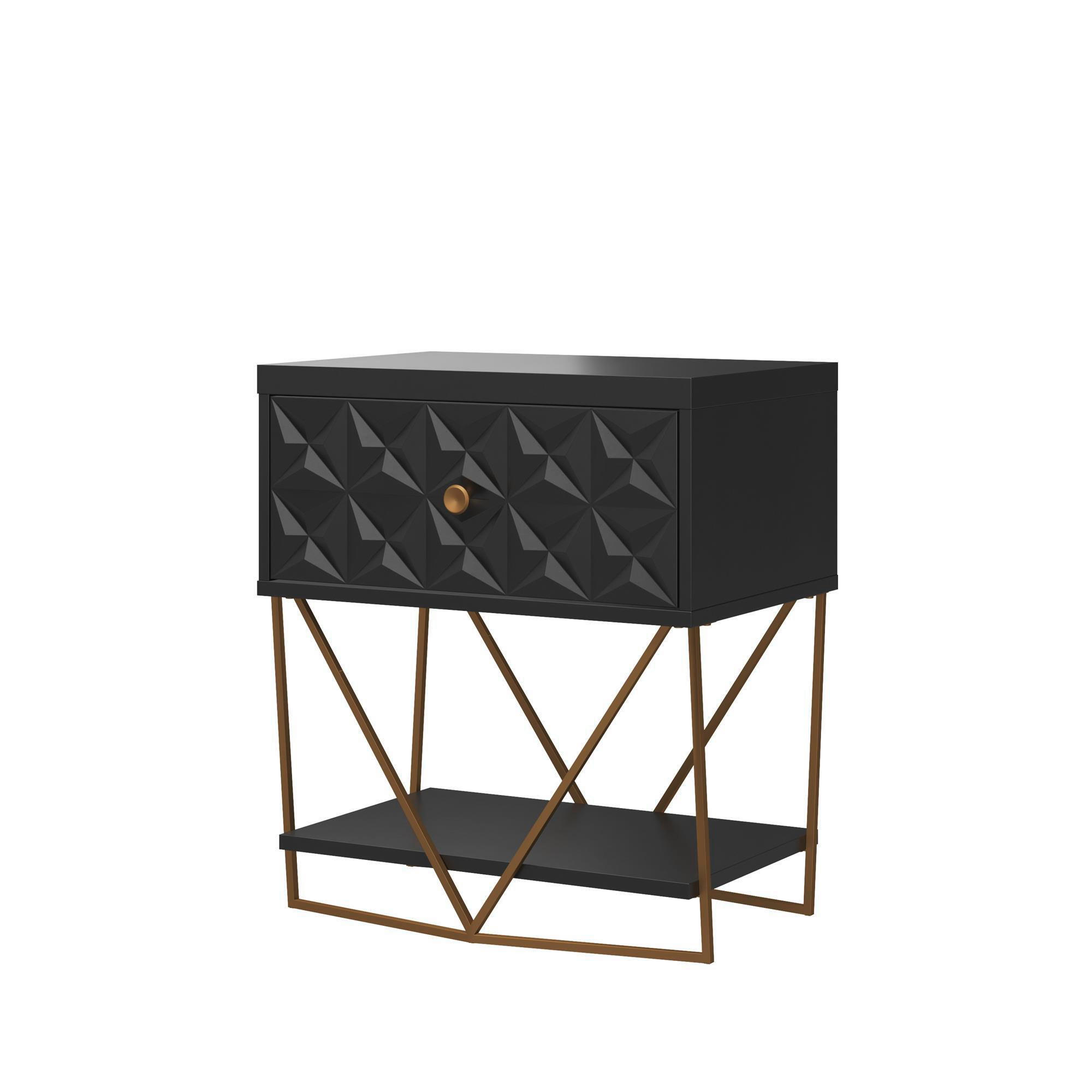 BEISTELLTISCH Schwarz rechteckig  - Goldfarben/Schwarz, Design, Holzwerkstoff/Metall (59/42/68cm) - MID.YOU