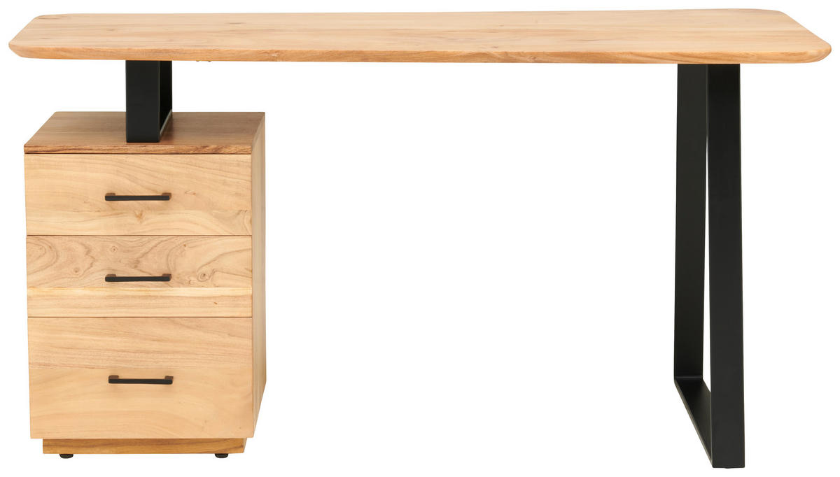 SCHREIBTISCH  in Schwarz, Akaziefarben  - Schwarz/Akaziefarben, MODERN, Holz/Metall (145/76/67cm) - MID.YOU
