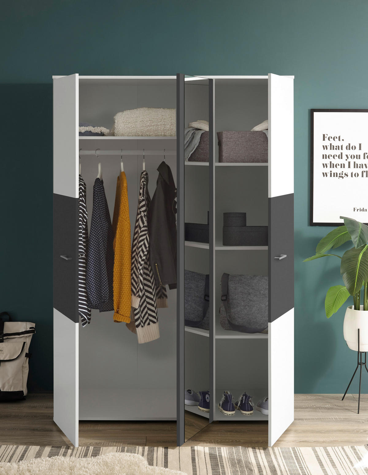 DETSKÁ ŠATNÍKOVÁ SKRIŇA  - biela/grafitová, Modern, kompozitné drevo/plast (135/195/60cm) - Carryhome