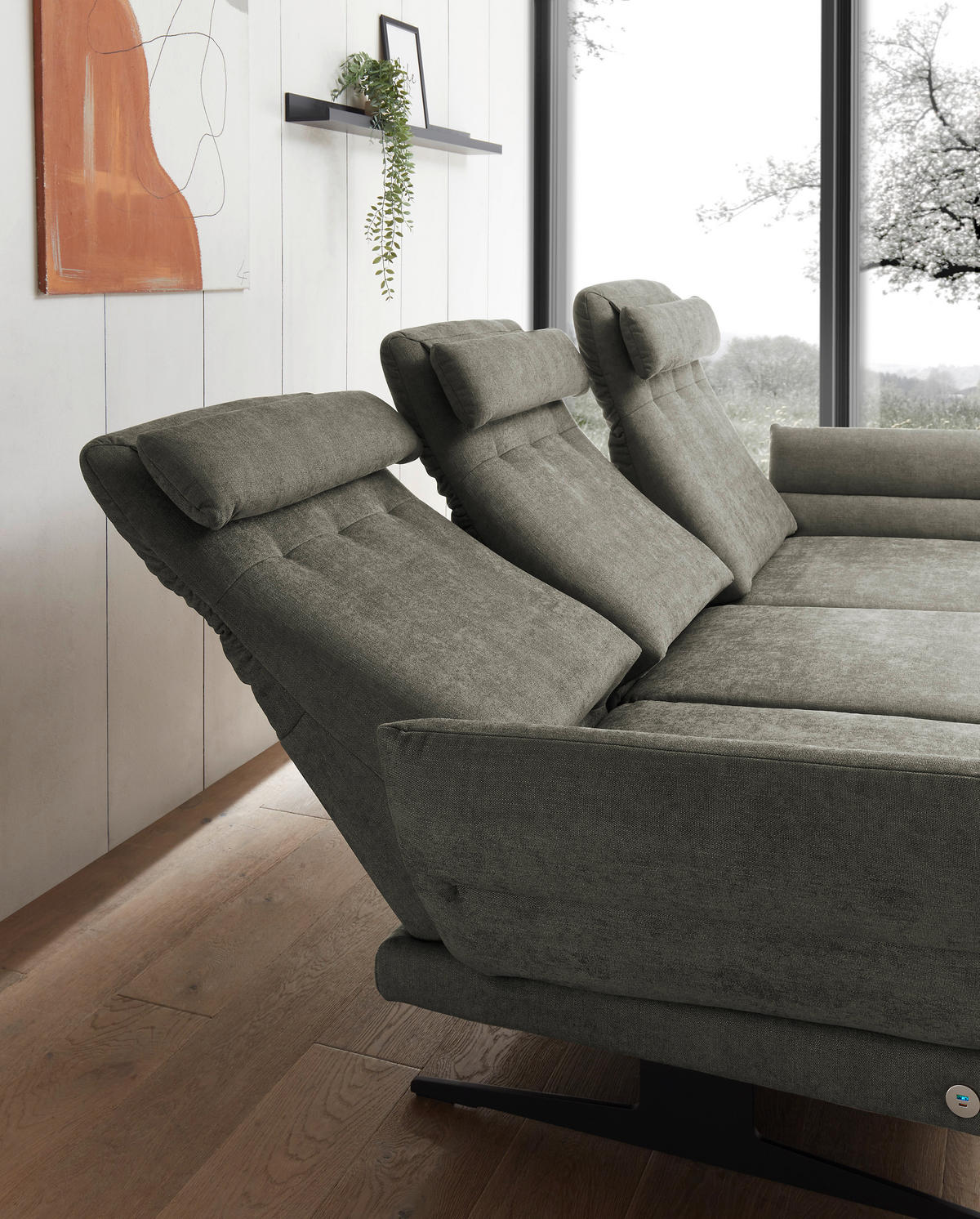 ECKSOFA in Flachgewebe Grün  - Schwarz/Grün, Design, Textil/Metall (279-327/176-217cm) - Dieter Knoll