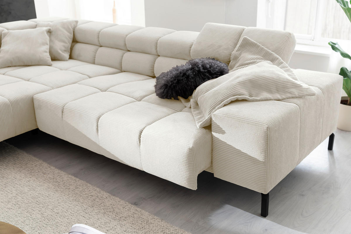 ECKSOFA in Cord Creme  - Creme/Schwarz, Design, Textil/Metall (216/321cm) - Hom`in