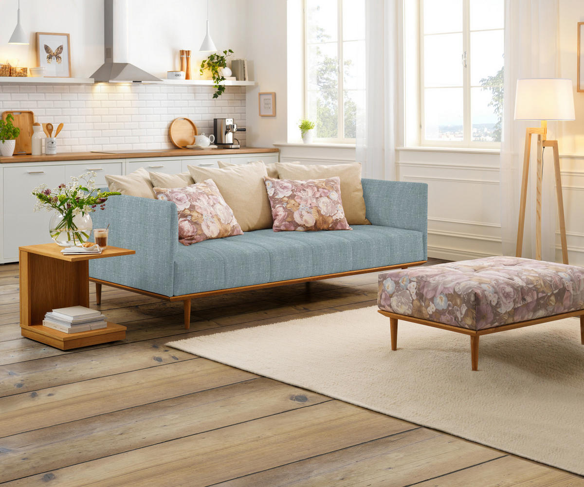 BIGSOFA in Flachgewebe Hellblau  - Hellblau, Modern, Holz/Textil (220/77/120cm) - Joka