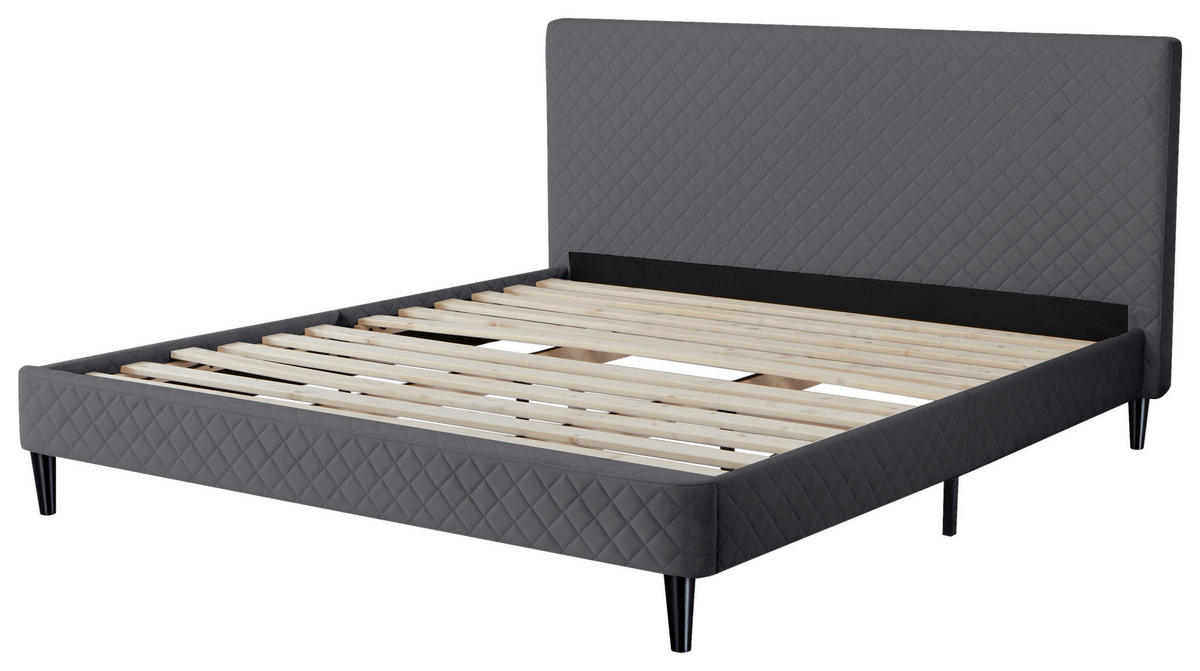 POLSTERBETT 180/200 cm,  in Grau, Lattenrost,  - Schwarz/Naturfarben, Design, Holz/Kunststoff (180/200cm) - Boxxx