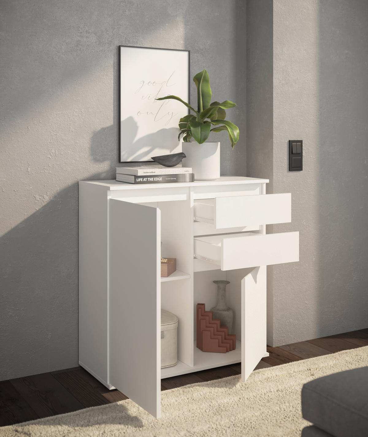 KOMMODE Brest, 80/84/35 cm, 1 Schublade(n)  - Weiß/Grau, Design, Holzwerkstoff/Kunststoff (80/84/35cm) - Boxxx