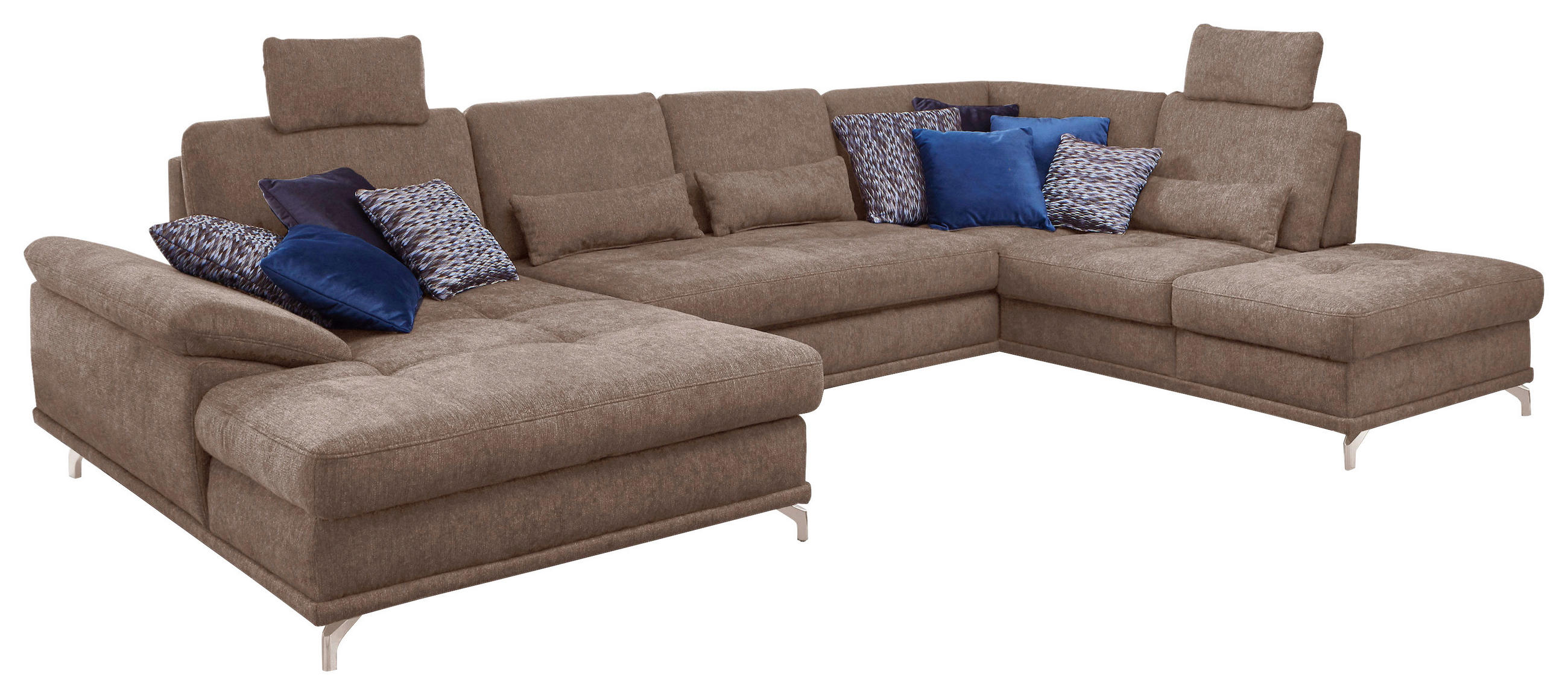 WOHNLANDSCHAFT Taupe Flachgewebe  - Taupe/Silberfarben, KONVENTIONELL, Textil/Metall (176/363/223cm) - Sit & More