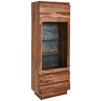 VITRINE in vollmassiv Akazie, Sheesham Naturfarben  - Naturfarben/Grau, Design, Glas/Holz (68/186/41cm) - Livetastic