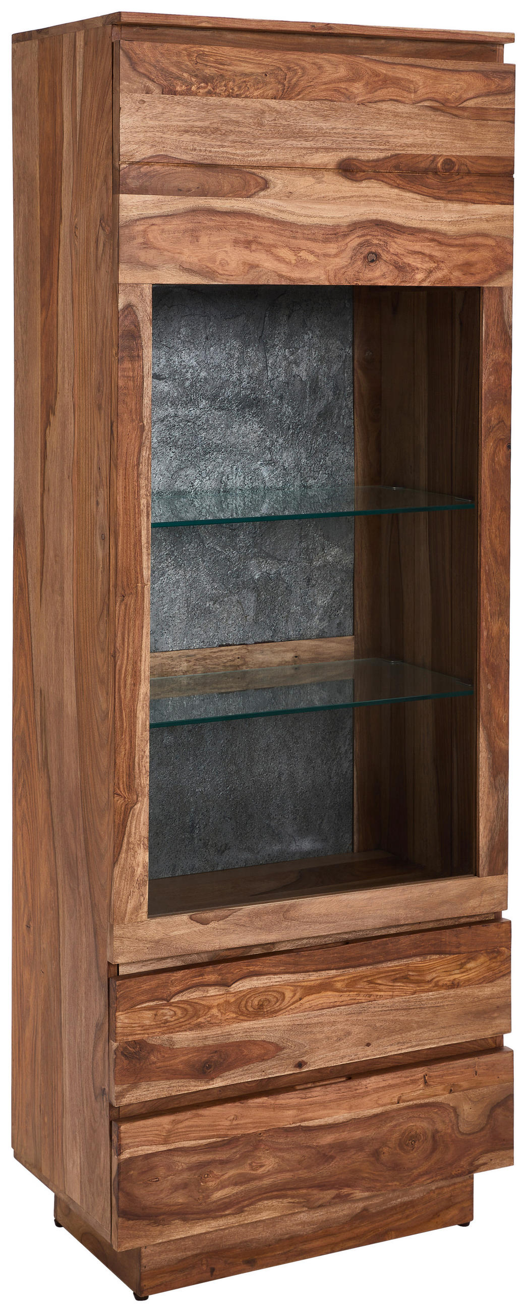VITRINE in vollmassiv Akazie, Sheesham Naturfarben  - Naturfarben/Grau, Design, Glas/Holz (68/186/41cm) - Livetastic