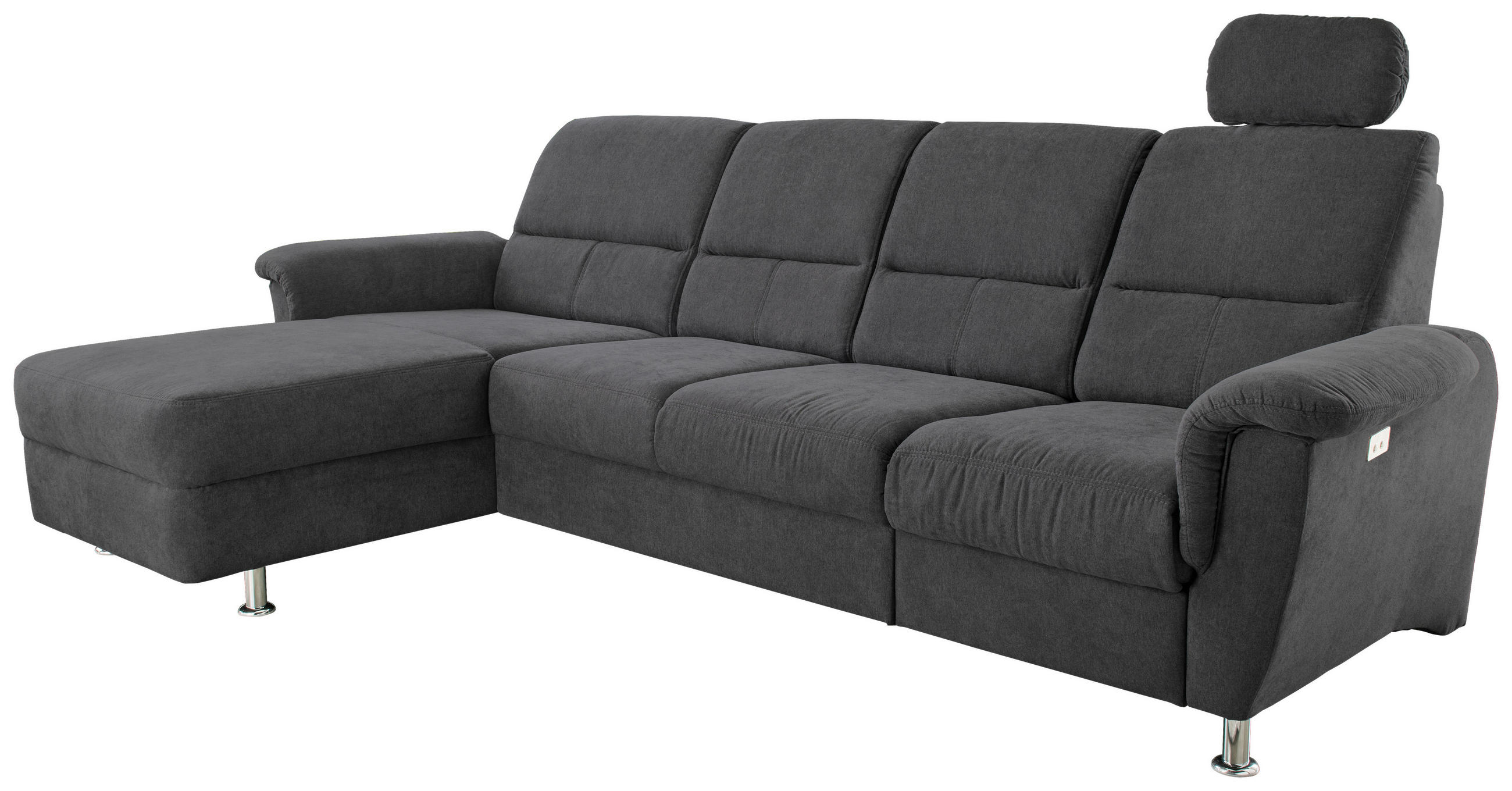 ECKSOFA  in Mikrofaser Schwarz  165/292 cm  - Chromfarben/Schwarz, KONVENTIONELL, Textil/Metall (165/292cm) - Livetastic