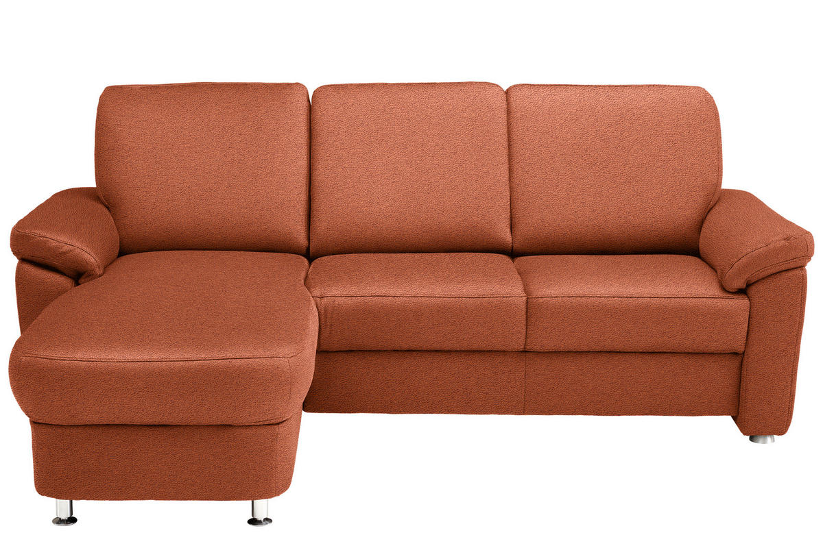 ECKSOFA in Flachgewebe Terracotta  - Chromfarben/Terracotta, Konventionell, Textil/Metall (163/220cm) - Beldomo System