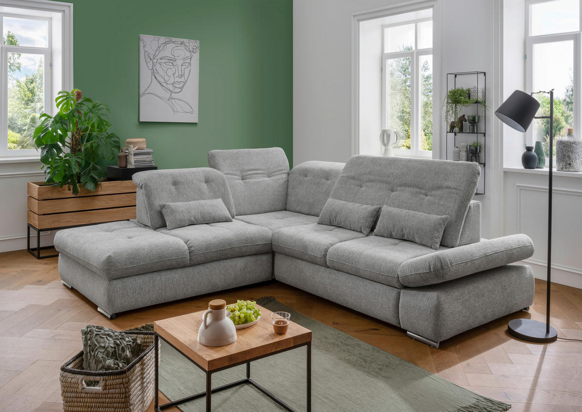 ECKSOFA in Chenille Silberfarben  - Chromfarben/Silberfarben, Design, Textil/Metall (254/280cm) - Livetastic