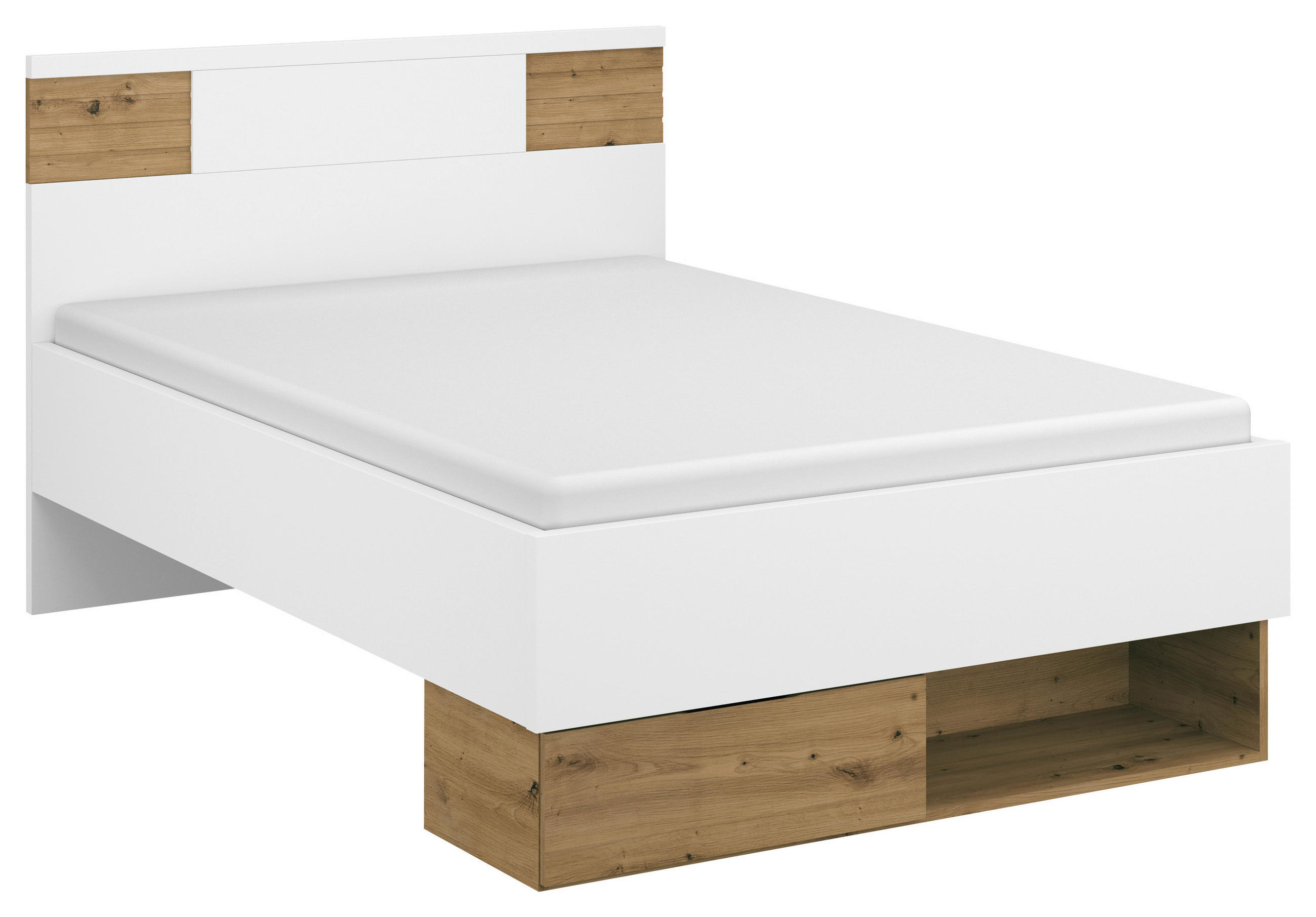 BETT 120/200 cm  in Weiss, Eiche Artisan   - Weiss/Eiche Artisan, Konventionell, Holzwerkstoff (120/200cm) - Xora