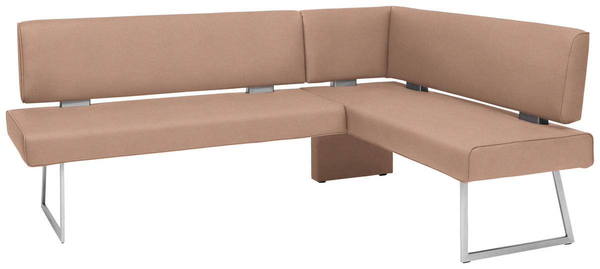 ECKBANK in Metall, Textil Edelstahlfarben, Sandfarben  - Sandfarben/Edelstahlfarben, Design, Textil/Metall (231/137cm) - Dieter Knoll