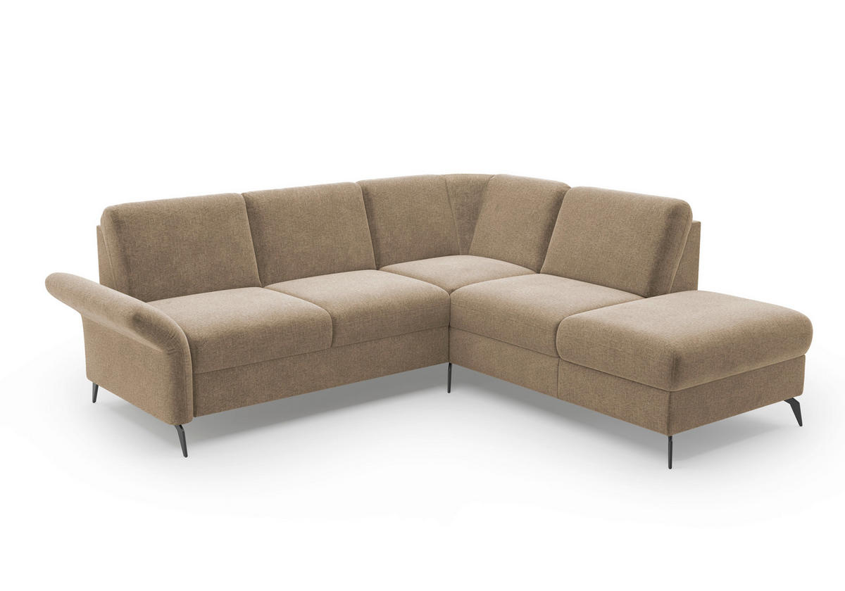 ECKSOFA ROCHELLE E Hellbraun Flachgewebe  - Hellbraun/Schwarz, KONVENTIONELL, Textil/Metall (240/216cm) - Sit & More