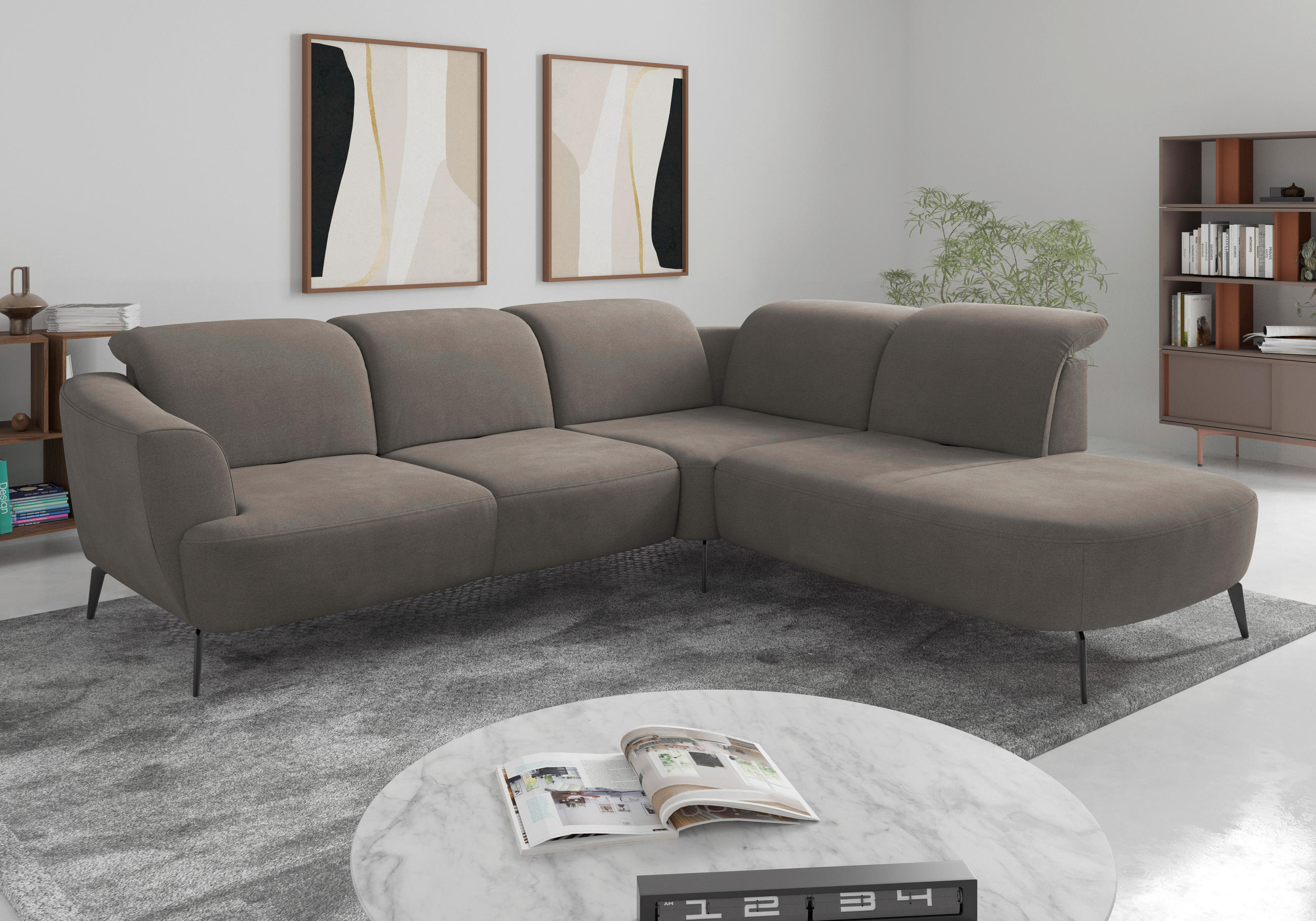 ECKSOFA ZOE E Schlammfarben Flachgewebe  - Schlammfarben/Schwarz, KONVENTIONELL, Textil/Metall (300/267cm) - Sit & More