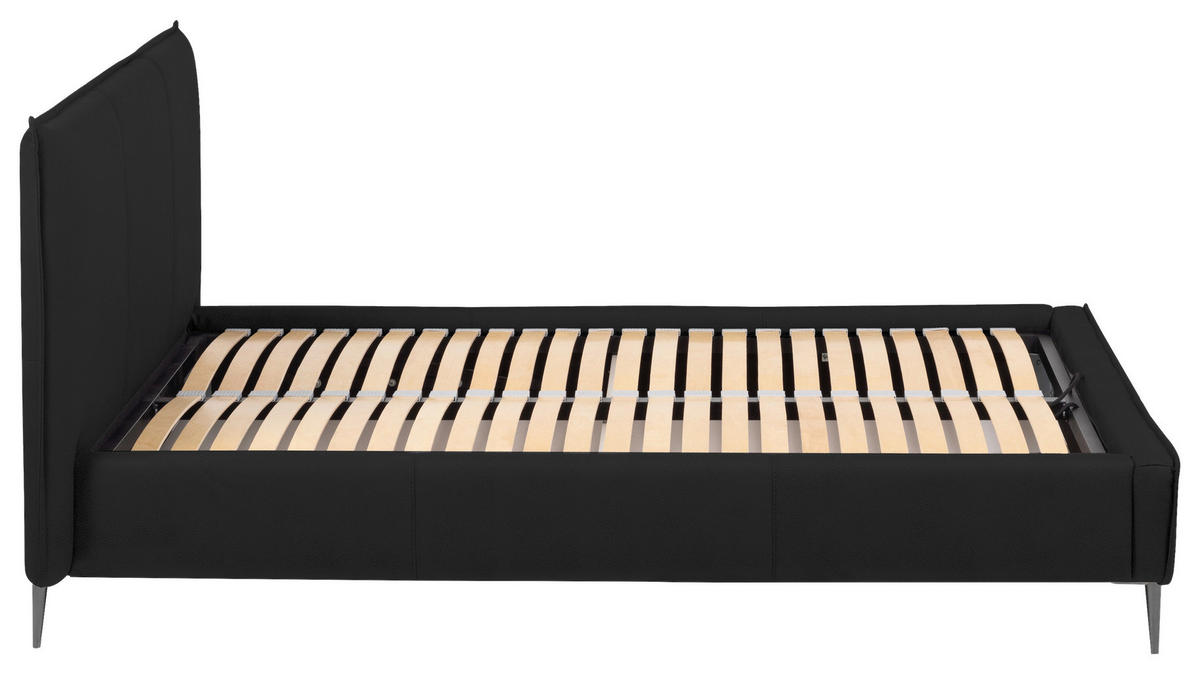POLSTERBETT 180/200 cm,  in Schwarz, gepolstertes Kopfteil, Lattenrost, Bettkasten,  - Schwarzchrom/Schwarz, KONVENTIONELL, Leder/Holz (180/200cm) - Esposa