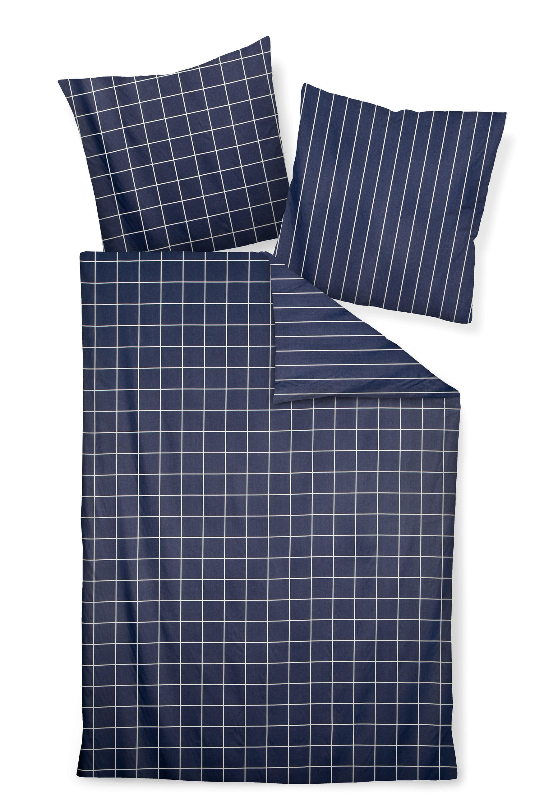 WENDEBETTWÄSCHE Giulietta Makosatin 155/220 cm  - Weiß/Dunkelblau, KONVENTIONELL, Textil (155/220cm) - Janine