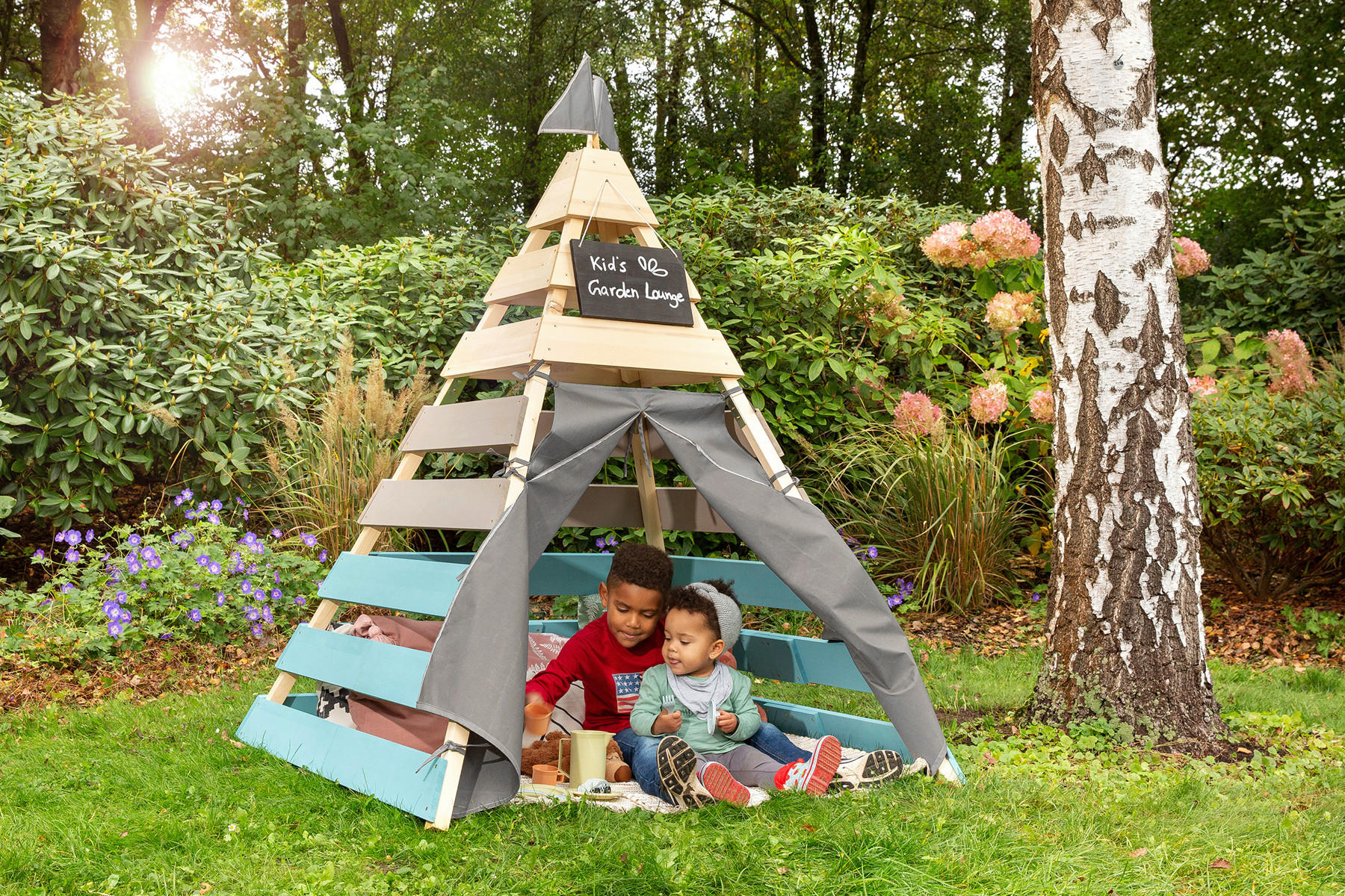 SPIELZELT - Petrol/Naturfarben, Basics, Holz (135/135/170cm) - MUDDY BUDDY