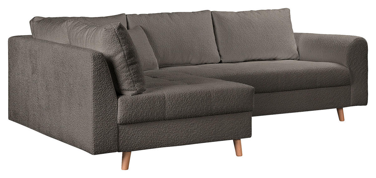ECKSOFA Dunkelgrau Bouclé  - Dunkelgrau/Naturfarben, Design, Holz/Textil (161/231cm) - Livetastic