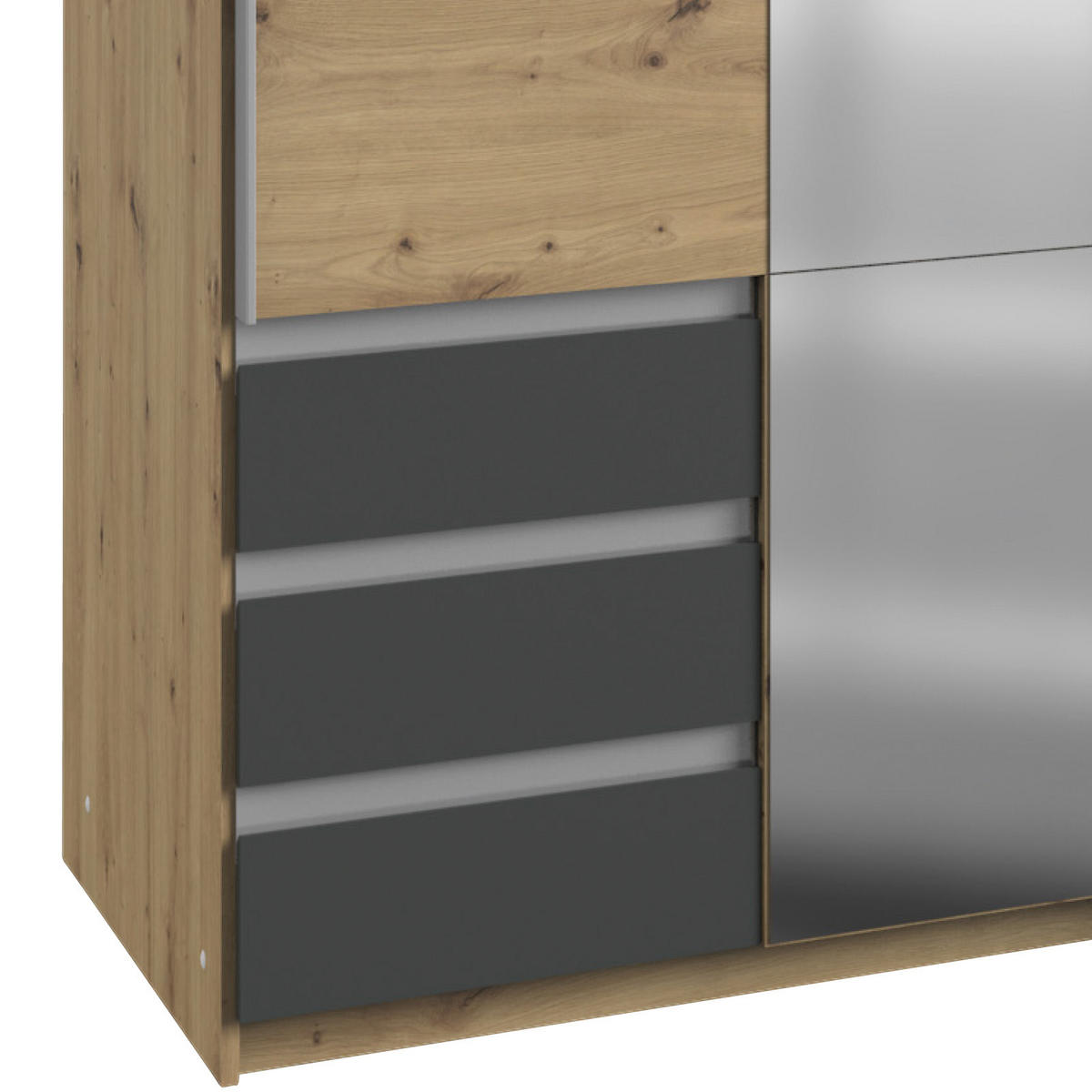 SCHWEBETÜRENSCHRANK 179/198/64 cm 2-türig Graphitfarben, Eichefarben  - Eichefarben/Alufarben, Basics, Holzwerkstoff/Metall (179/198/64cm) - Livetastic
