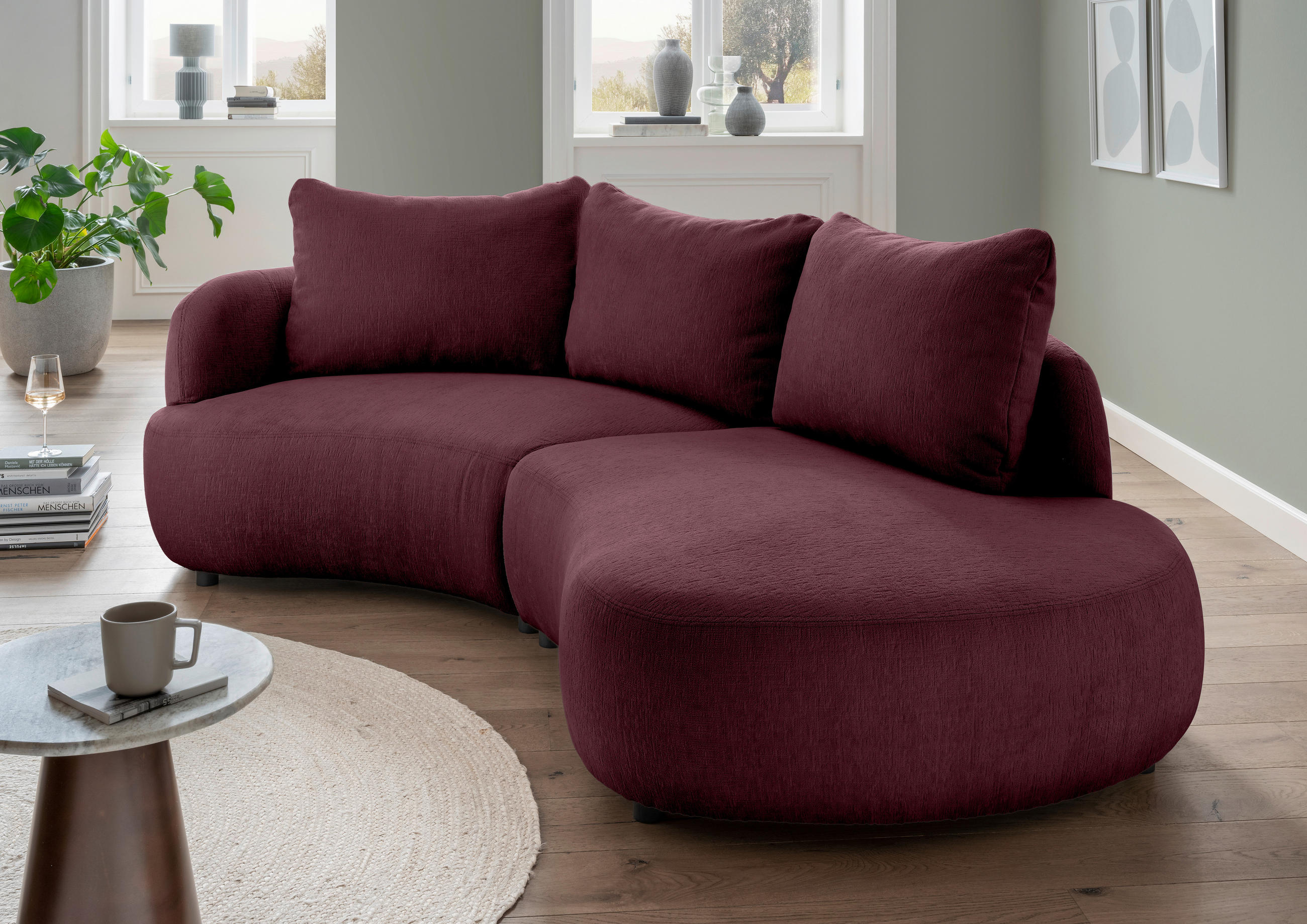 ECKSOFA Bordeaux Mikrofaser  - Bordeaux/Schwarz, MODERN, Kunststoff/Textil (139/250cm) - Livetastic