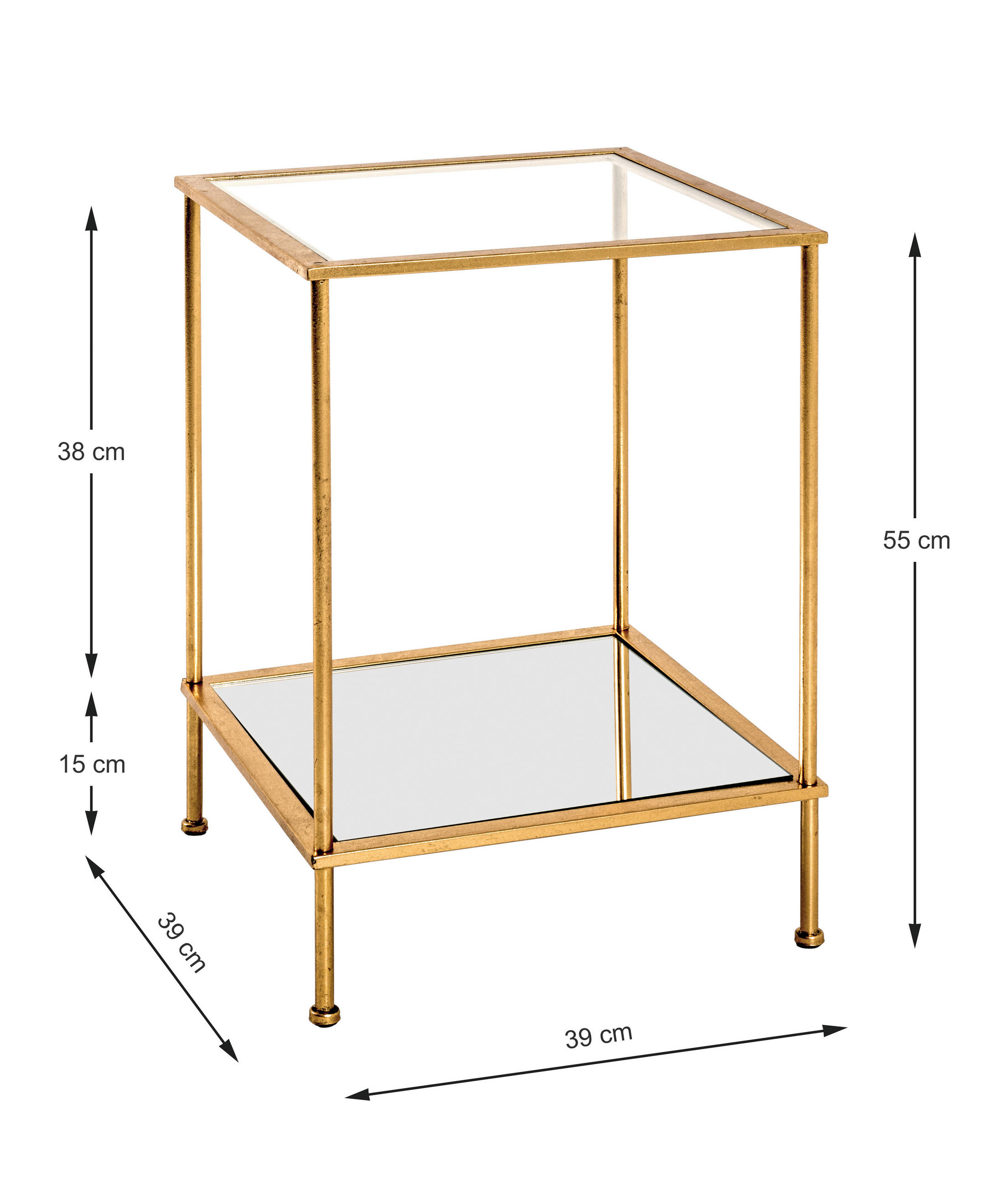 BEISTELLTISCH 39/39/55 cm Goldfarben quadratisch  - Goldfarben, Basics, Glas/Metall (39/39/55cm)