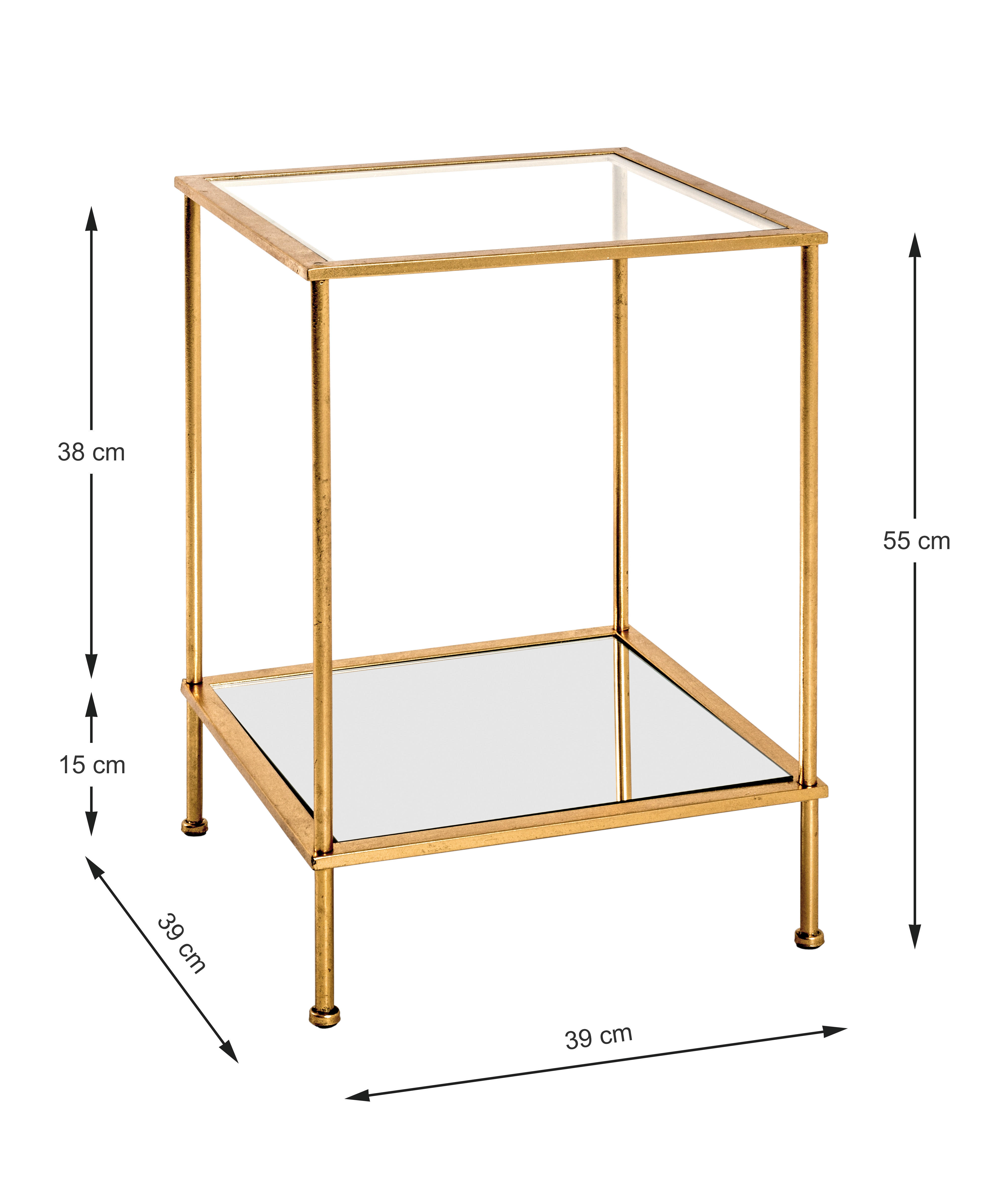 BEISTELLTISCH quadratisch Goldfarben  - Goldfarben, Basics, Glas/Metall (39/39/55cm)